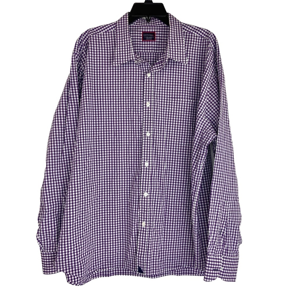 Untuckit Long Sleeve Purple Plaid Button Down Shirt